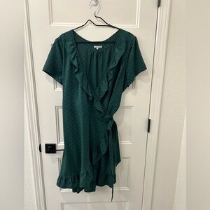 Lace & Mesh Emerald Green and Black Polka Dot Wrap Dress